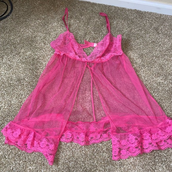 Victoria's Secret lingerie split front barbie pink lace edges semi sheer SZ SM - Picture 5 of 9